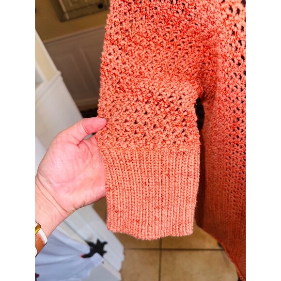 Sundance Loose Knit Coral VNeck Sweater Tunic 3/4 Sleeve Boho Cottage Core Beach - Picture 6 of 7